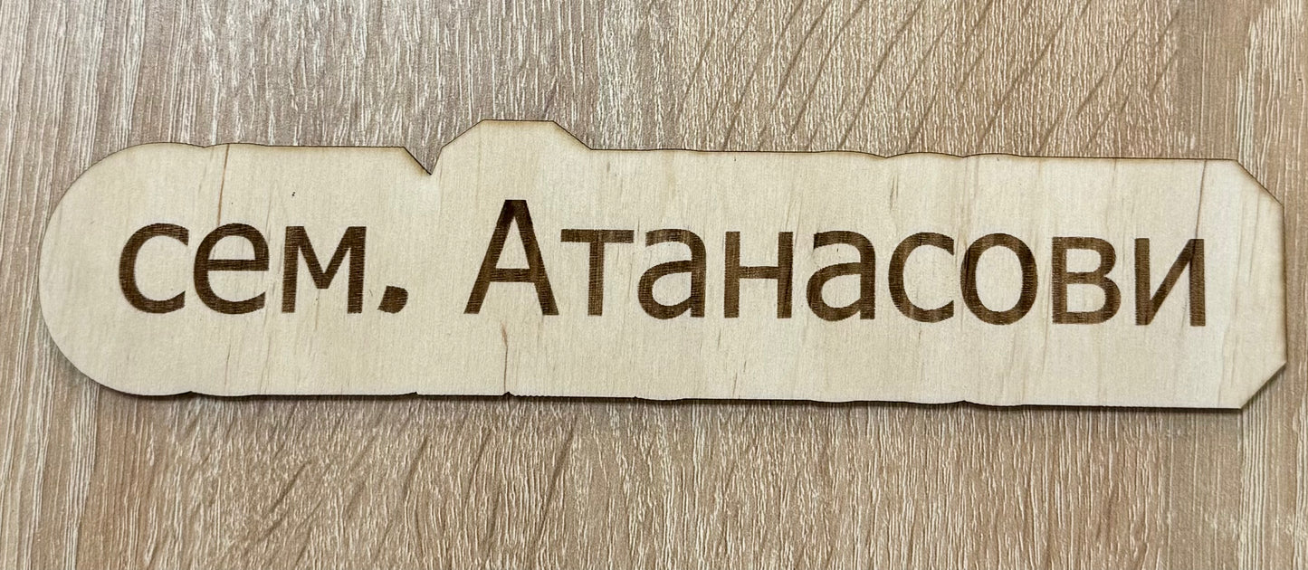 Табелка за врата изрязана по буквите