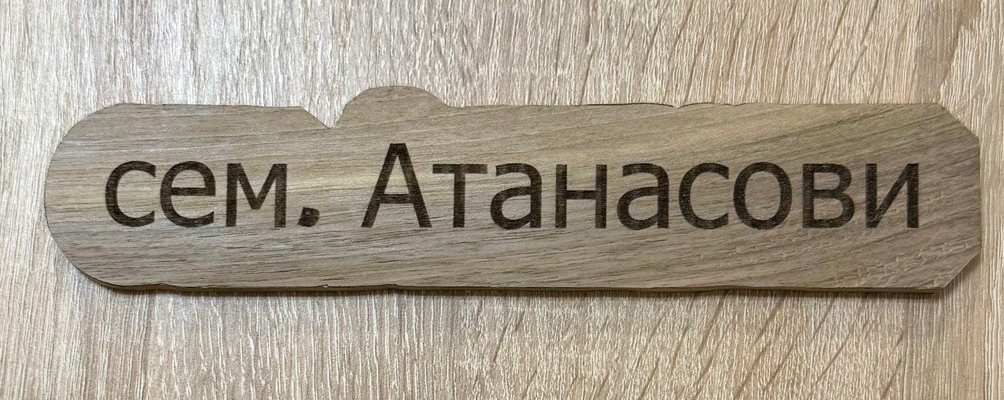 Табелка за врата изрязана по буквите